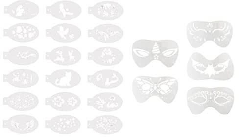 F Fityle 23 Teilige Schablone Gesicht Malen, Schminkschablonen Gesicht Wiederverwendbar Erwachsene Kinder, Körper Malerei Vorlage, Gesichts Make-up Template für Karneval Fasching Party Cosplay