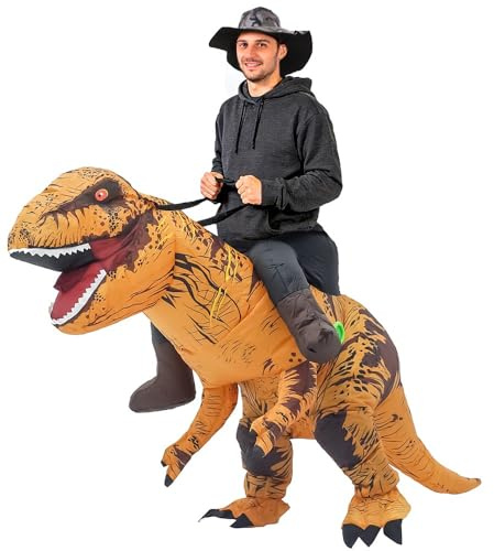 Rafalacy Uppblåsbar dinosauriedräkt för vuxna, uppblåsbar rid-on-T-rex-kostym, rolig halloweenfestkostym, dinosauriefest fin utklädningsdräkt