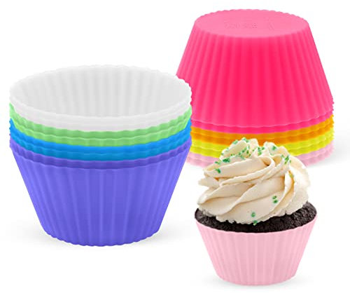 Silicone Cupcake Moulds, 16pcs Reusable Muffin Cupcake Cases, 8 Colors BPA Free Nonstick Baking Cups for Cake, Ice Cream, Chocolate (Color-03)