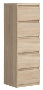 FORTE Chelsea Kommode 40 50, Schmale Kommode mit 5 Schubladen, Modernes Sideboard, Holzwerkstoff, Sonoma Eiche Holzdekor, 41,8 cm breit x 128 cm hoch x 42,2 cm tief