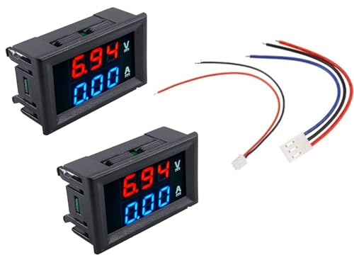 2pcs DC voltmeter ammeter Blue 100V 10A + LED red digital voltmeter double amplifier caliber
