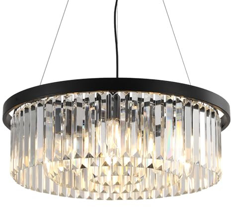 AHXIAOZN Modern Crystal Pendant Light, 3-Tier Round Crystal Hanging Lamp, Ceiling Lighting Fixture for Kitchen Island, Living Room, Bedroom, Hallway, (60cm E14 *9 Lights)