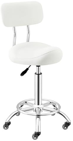BZJPRFC Sattelhocker, Verstellbare Sattelstühle Mit Rückenlehne, Ergonomischer Sattelhocker, Drehbar, Rollend, Hydraulisch Verstellbar, Geeignet for Erwachsene Und Kinder (Color : White)