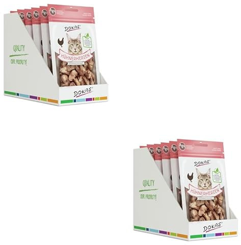 Dokas gefriergetrocknete Hühnerherzen | Doppelpack | 2 x 6 x 15 g | Leckerli für Katzen | Durch die schonende Gefriertrocknung bleiben 100% der natürlichen Nährstoff erhalten
