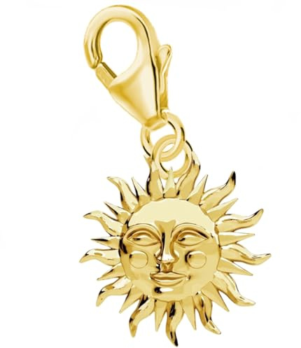 Sonne Charm Anhänger 925 Sterling-Silber Gelbgold vergoldet