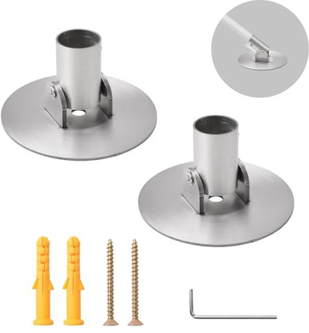 UFURMATE Soporte para barra de cortina de ducha, 2 unidades, barra telescópica de acero de titanio, barra de cortina de brida giratoria única, soporte de montaje en pared con tornillos (plata, 22 mm y