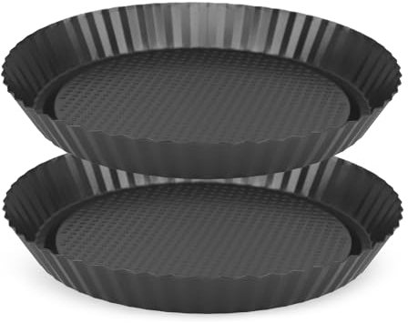 WENLISELL 2PCS Deep Quiche Tin for The Oven 28cm, Non-Stick High Fluted Flan Tin, Carbon Steel Large Quiche Dish for Baking Tarts, Flans, Quiche