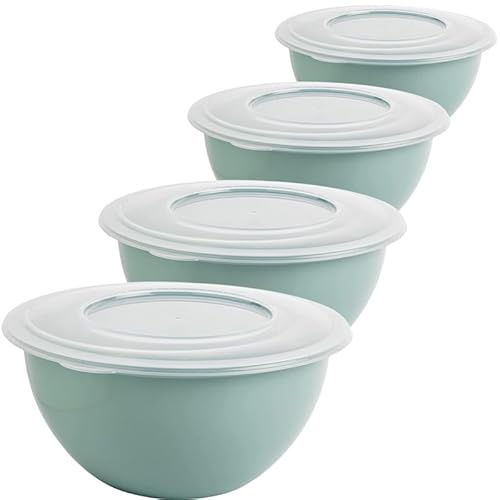 SUSTANIA Schüssel mit Deckel 5l 4er Set - Vielseitige Salatschüssel und Rührschüssel, BPA-freies PP, Trendfarbe: Grün, Ã˜ 28 cm, EU-Fertigung