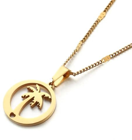 BISONBLUE Halskette Damen Anhänger Geschenk Frauen Kette Geschenk Halskette Mit Kokospalmen-Anhänger, Strand-Rundkette, Goldfarben
