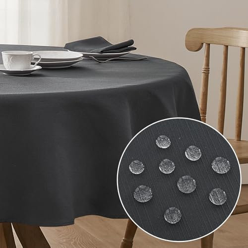 Softalker Outdoor Tischdecke rund 160 Abwaschbar Grau Leinen Struktur Wasserabweisend Abwischbar Fleckschutz rundes Tischtuch Deko für Gartentisch Party Geburtstag Silvester Weihnachten Garten