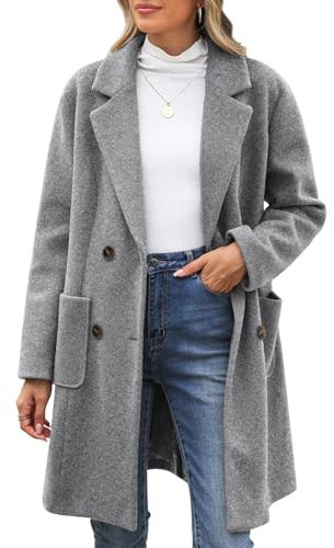 CMTOP Long Manteau Femme Hiver Manteaus En Laine À Double Boutonnage Veste À Revers Trench-Coat Epaissie Chic et Élégant Blazer Nizi Coupe-Vent Couleur Unie Classique(Gris,M)