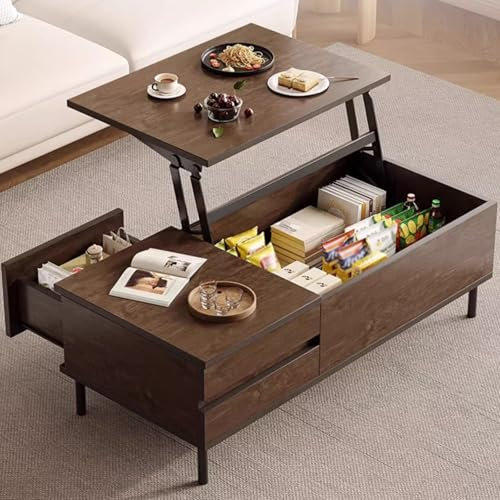 RUYICZB Couchtisch Höhenverstellbar, Wohnzimmertisch Mit Verstecktem Fach Und Ablagefach, Kaffeetisch Mit Hebeplatte Hubtisch, Kaffeetisch Für Wohnzimmer, Couchtische,35.4