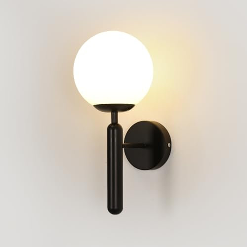 Comely Aplique de Pared Vintage, Negro E27 Industrial Lámpara de Pared 15CM con Pantalla de Esférico para Salón, Dormitorio, Escalera, Pasillo