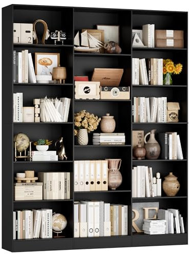 FirFurd 188cm di Altezza Libreria Scaffale, Libreria da Parete a 17 Scomparti Aperti, Scaffale Portaoggetti Aperto, Vetrina, Porta CD per Soggiorno, Studio, Ufficio, 149x23.5x188cm (Nero)