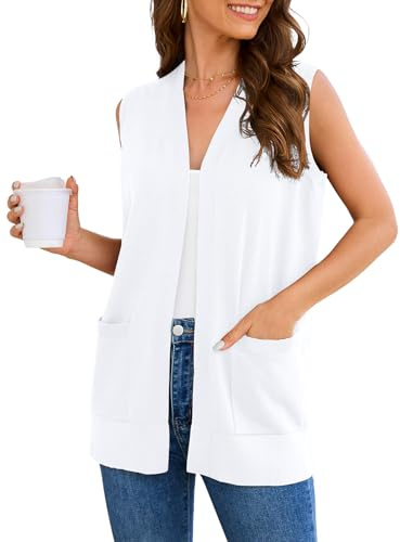 Wiwclo Veryoung Women's 2026 Sleeveless Cardigan Sweaters Fashion Casual V Neck Soft Knit Business Open Front Sweater Vest with Cozy Pockets, White, XX-Large