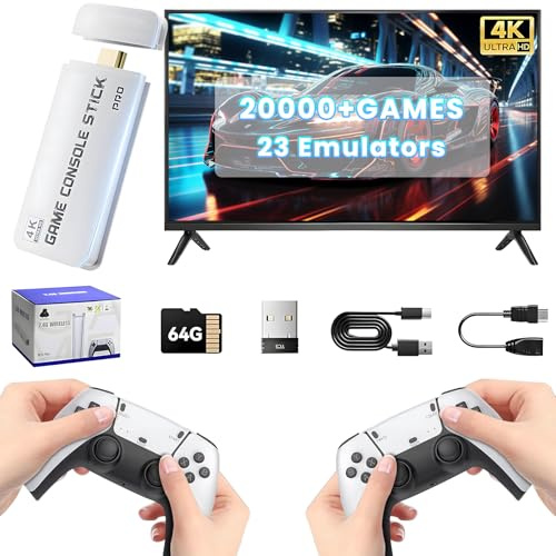 Ozvavzk Nueva M15 Consola de Juegos Retro Game Stick de 20000 Juegos Preinstalados, 4K HDMI Plug and Play Consola de Videojuegos con 2 Mandos Inalámbricos, Regalo Niños y Mayores