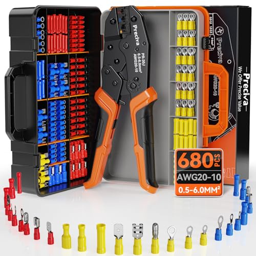Preciva Pince à Sertir,0.5-6mm² Pince a Sertir Isolée Pour la Maintenance Électrique,27 Type-680PCS Cosse Electrique a Sertir