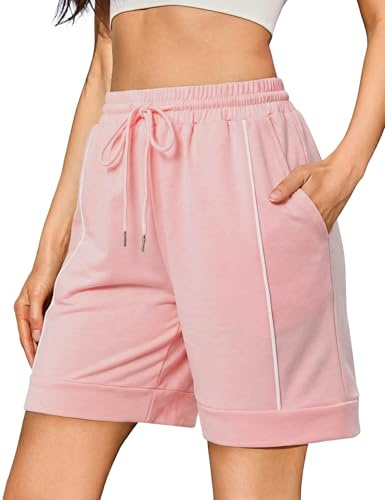 Litherday Short Femme Short Sport Femme Ete Rayures Verticales | Coupe Ample avec Poches pour Jogging Running Fitness