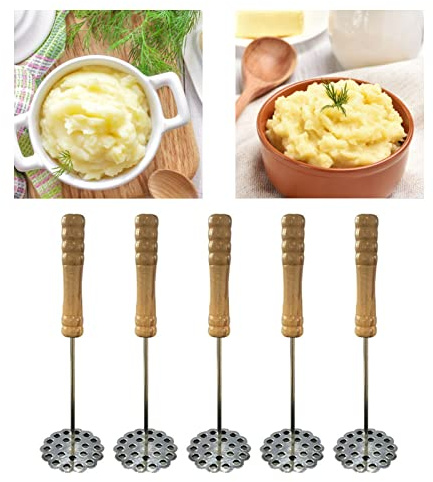 Riuulity Schiacciapatate Portatile, Manico Ergonomico in Legno, Schiacciapatate Manuale, Utensile da per Patate, a Base di Carne, Ristoranti