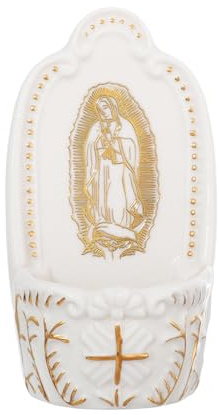 KOMI Porcelain Holy Water Font for Home Catholic Wall Decor Our Lady of Guadalupe Holy Water Holder for Church Altar Tabletop Home Housewarming Catholic Christmas Gifts