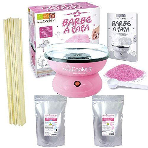ScrapCooking Coffret Barbe à Papa - Machine + préparation Rose 400 g et Bleue 400 g + 100 bâtonnets