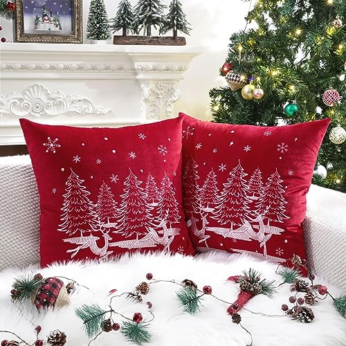 Lewondr Lot de 2 Taies d'oreiller de Noël, 45x45cm, Rouge