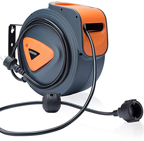 MONZANA® Automatik Kabeltrommel 20m +1,5m 180° drehbar Wandhalterung Selbstaufrollend automatischer Kabelaufroller Decken und Wandmontage Werkstatt