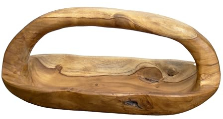 Darthome Teak Root Trug Bowl 40x20x25cm Vintage Wood Hand Carved Long Food Snacks Fruit Kitchen Storage
