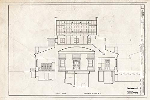 Historic Pictoric : Blueprint 17. Engine House Longitudinal Section A-A - Fairmount Waterworks, East Bank of Schuylkill River, Aquarium Drive, Philadelphia, Philadelphia County, PA 36in x 24in