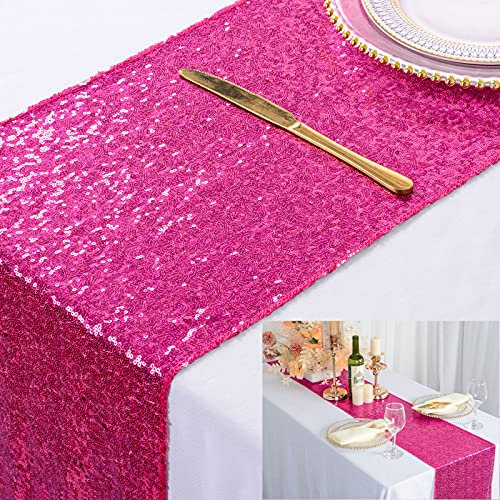 ShinyBeauty Tovaglietta per tavolo - Tovaglietta con lustrini rosa shocking per matrimonio, 12x72, tovagliette scintillanti color fucsia per l'arredamento della casa (colore fucsia)