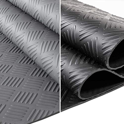 Alfombrilla de chapa estriada inodora, de elastómero termoplástico, 3 mm de grosor, color gris, 290 x 100 cm