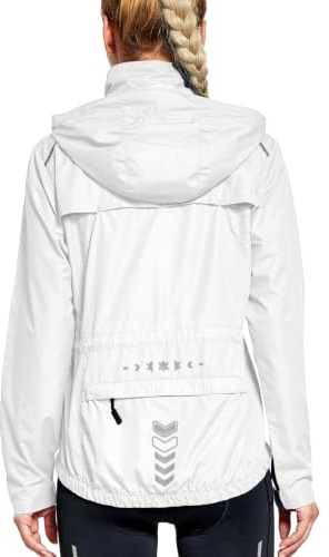 FitsT4 Sports Damen Fahrradjacke Radfahren Leichtgewicht Laufen Wanderjacke | Wasserabweisend Windbreaker Wanderjacke Reflektierend Trekking Regenjacke mit Kapuze Zusammenklappbar mit 5 Taschen