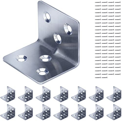 Gorffy Angle Brackets 15PCS, L Bracket 30 x 30 x 38 x 1.2 mm, Stainless Steel Sleeper Brackets with 90 Screws, Heavy Duty Right Angle Corner Bracket for Wood, Metal Corner Braces for Fixing Timber