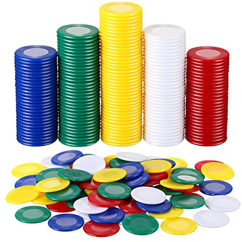 Skylety 1000 Stück Kunststoff Pokerchips Spielchips 5 Farben Zählerkarte für Kinder Spiel Lernen Mathematik Zählen Bingospiel Leere Chipkarte für Kinder Belohnung, 0,86 Zoll