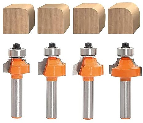 AKYLIN Set di 4 Frese Arrotondate da 8 mm - Raggio 3-4-5-6 - Con Cuscinetto a Sfera per Bordi Rotondi - Utensili per Lavorazione del Legno
