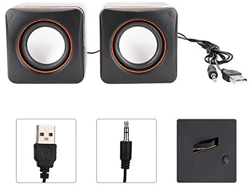 KIMISS Mini Cube USB, Haut-Parleur Filaire pour Ordinateur Portable de Bureau Petit Haut-Parleur Stéréo 3,5 Mm Jack PC Ordinateur (Double Piste) (binaural)