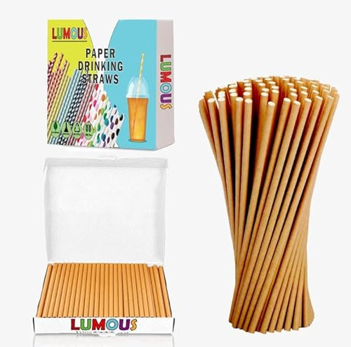 LUMOUS ROLA Paper Straws, 150 Pack Paper Drinking Straws, Bio Degradable Drinking Paper Straws Wedding Party, Party Straws, Restaurant, Juice Drinking Straws (150Pcs Brown)