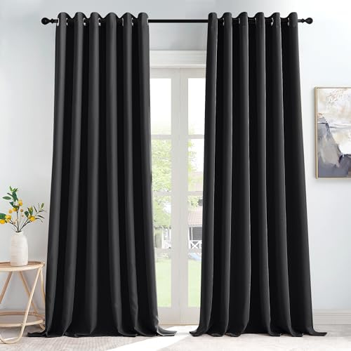 KGORGE Raumteiler Vorhang Blickdicht Thermovorhang Hitzeschutz mit Ösen | Schwarz,2er Set,H245 x B200 cm,Extra Breite Thermo Vorhang gegen Hitze,Verdunkelung,Sonnenschutz,für Wohnzimmer