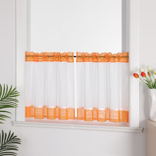 Joyswahl Leinenoptik Scheibengardine im Landhausstil »Jasmin« Cáfe Gardinen Transparent Kurz Küchengardinen Bistrogardinen Wohnzimmer Orange HxB 90x90cm 1 Stück