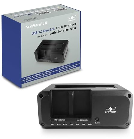 Vantec JX, USB 3.2 Gen 2x1, Triple Bay Dock (Dual M2, SATA) with Clone Function (NST-DM12C31)