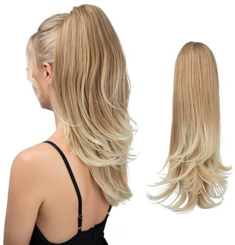 HSAJS Coleta Postiza Pelo Liso con Pinza Natural Largo Ponytail Extensiones de Cabello Larga Extension Rizada Ponytail Sintéticas Clip Postizos de Pelo para Mujeres Chica