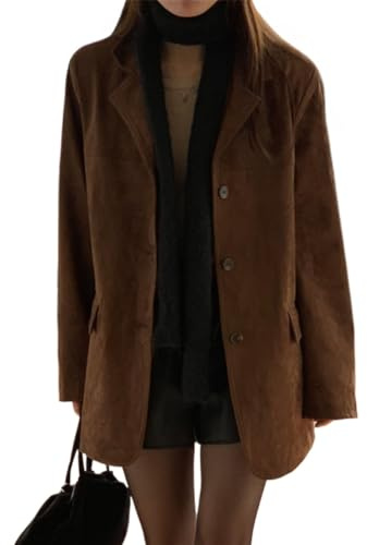 RICHTRUE Old Money Aesthetic Winter Brown Faux Leather Jacket Women Fall Fashion 2025 Trendy Suede Jacket Y2k Outerwear, Brown, Medium