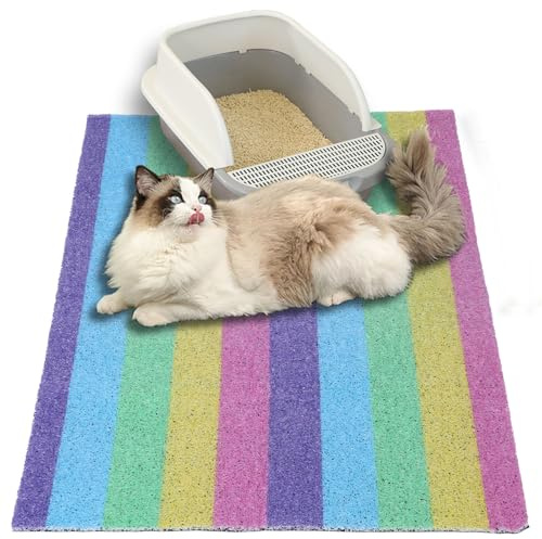 Cat Litter Mat Premium Cat Littler Tray Mat Litter Tray Liners Tray Mat Leak-Proof, Odour-Proof and Easy to Clean Cat Litter Mat Litter Trapping Mat 60 x 90cm Rainbow