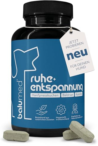 balumed® 120 Ruhe+Entspannung Tabletten für Hunde bei Angst und Stress mit Hanfpresskuchen, Hanföl kaltgepr., Magnesium, Baldrian, Kamille, Hopfen