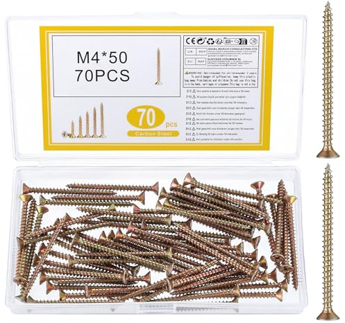ZWFSDM Self-Tapping Screws - Corrosion Resistant Color Zinc Plated Carbon Steel Screws for Wood/Metal/Plastic - Ideal for Construction,Home Renovation & DIY Projects (M4*50)