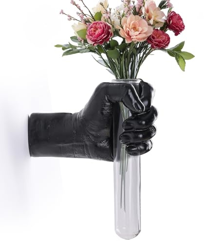 Schwarze Handskulptur, einzigartige Hängevase für kinetische Kunst und Wand-dekorations-Pflanzgefäß, Palmistry-Vase