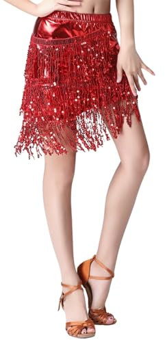 KBOPLEMQ Glitzer Rock Damen Pailletten Rock Stilvoll Glitzer Rock Karneval Fransen Gold Silber Mini Rock Bauchtanz Kostüm Pailletten Quaste Hüfttuch Outfits Sexy Mini Rock Festival Kleidung