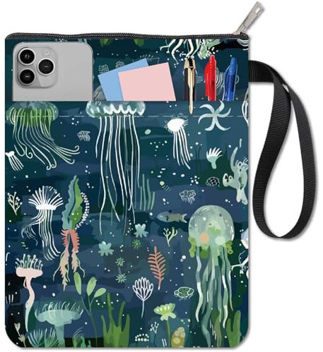 craspire Buchumschläge Mit Quallenmotiv Buchhülle Mit Fischmotiv Buchschutz Für Taschenbücher Waschbarer Buchumschlag Aus Stoff Mit Reißverschluss Und Zusätzlicher Ärmeltasche Für Buchliebhaber