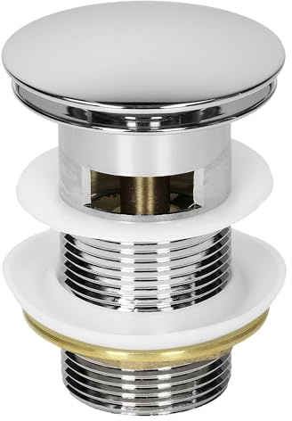 LuxeBath universal avloppsarmatur för tvättställ och kommoder i förkromad mässing med bräddavlopp modern klickklack lyftventil enkel installation verktygsfri avloppsarmatur diskhoplugg