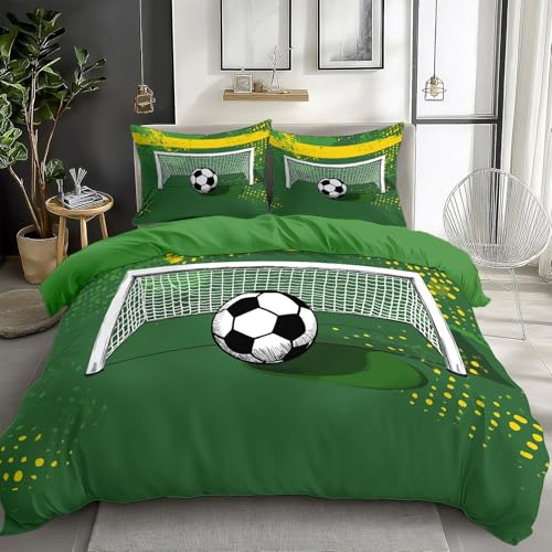 Generico Copripiumino Policotone 150x200 cm Tema Calcio Giallo Set Copripiumino Morbido Ipoallergenico, Biancheria da Letto Moderno 3 Pezzi, Copripiumino con 2 Federe 50x80 cm